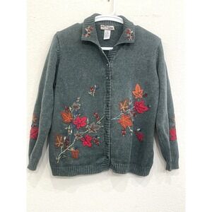 Vintage Heirloom Collectibles Cardigan Sweater Fall Autumn Leaves Women's Medium